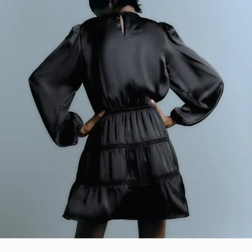 Zara Elegant Black Long Sleeve Tiered Dress